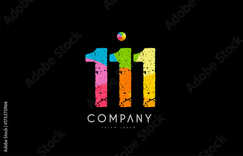 111 number grunge color rainbow numeral digit logo