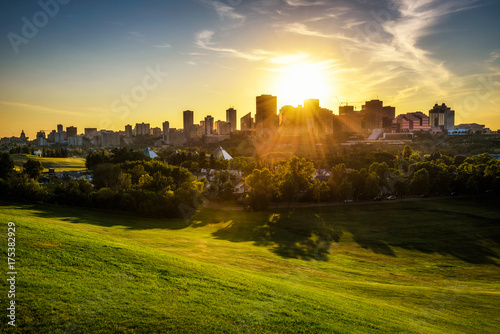 Sunset above Edmonton downtown, Canada