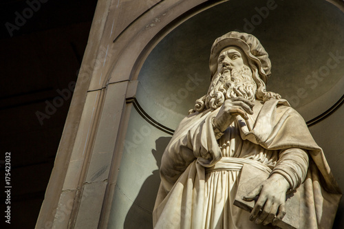 Leonardo da vinci statue artist in Florence city ,Italy.