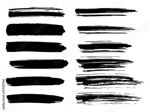 Painted grunge stripes set. Black labels, background, paint texture. Brush strokes vector. Handmade design elements.