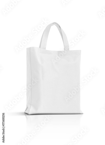 blank white fabric canvas bag isolated on white background