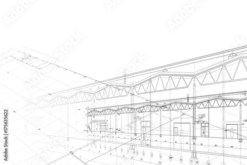 Background -architectural drawing of industrial building