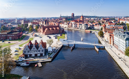 Gdansk, Poland. Aerial skyline with Motlawa River and all main monuments