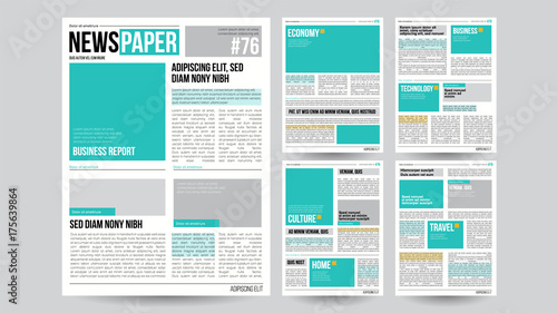 Newspaper Template Vector. Financial Articles, Business Information. Opening Editable Headlines Text Articles. Realistic Isolated Illustration