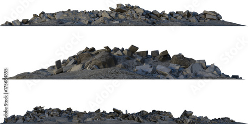 Heaps of rubble and debris isolated on white 3d illustration