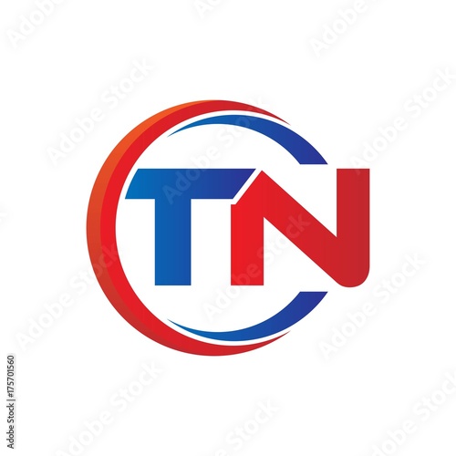 tn logo vector modern initial swoosh circle blue and red