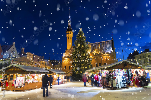 Christmas in Tallinn. Town Hall Square with Christmas Fair