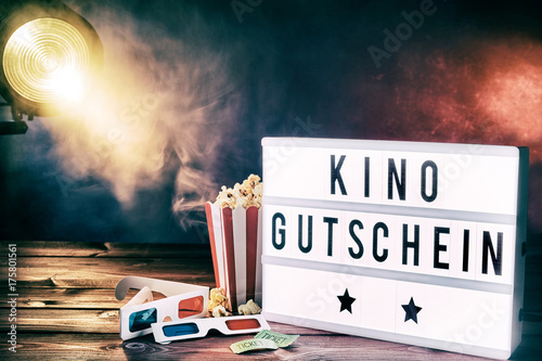 Cinema movie theme with popcorn and kino gutschein