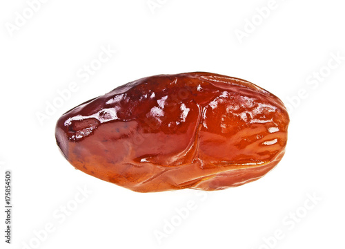 Single dried date fruit on a white background