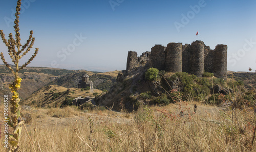 view of the beautiful medieval fortress Amberd in Armenia