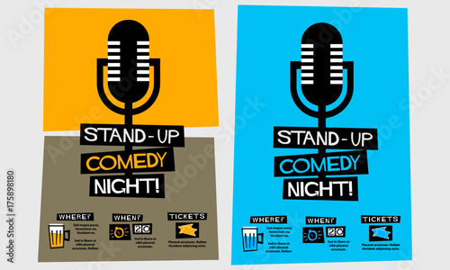 Stand Up Comedy Night! (Flat Style Vector Illustration Performance Show Poster Design) with Where, When And Ticket Details