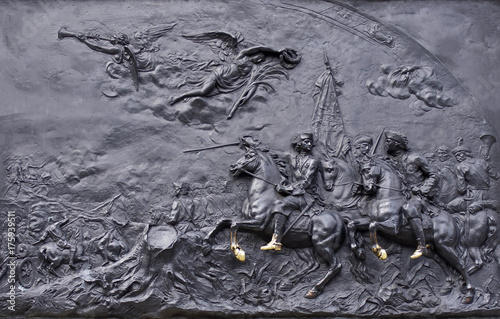 The bas-relief "battle of Poltava" on the monument to Peter the great at the Mikhailovsky castle in St. Petersburg 