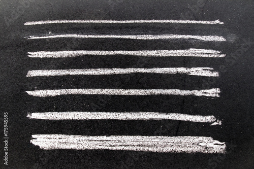 Set of grunge white chalk art brush in square line shape on black board background. Decoration and design element