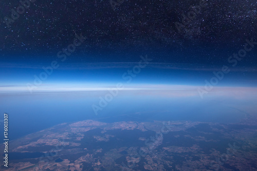 High altitude view between sky and space , in to the dark