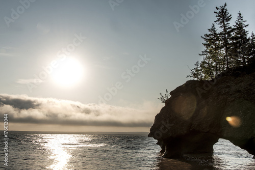 Sunrise famous Hopewell Rocks geologigal formations at low tide biggest tidal wave Fundy Bay New Brunswick Canada
