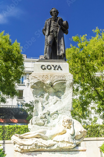 The statue of the Spanish famous painter Goya at the entrance to the art gallery of the Prado Museum in Madrid, Spain.installed in 1902