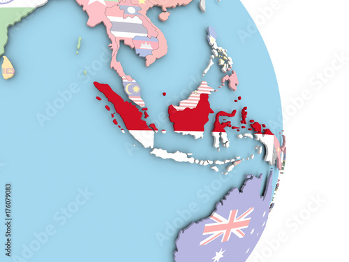 Indonesia with flag on globe