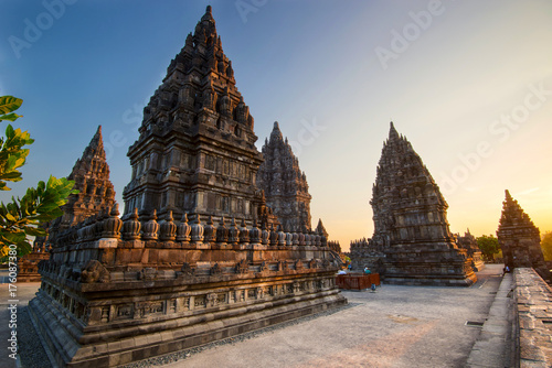 Sunset at the Hindu temple Prambanan - Java, Indonesia.