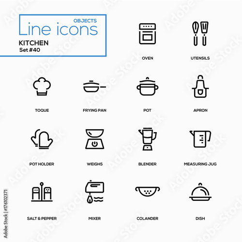 Kitchen utensils - line design icons set