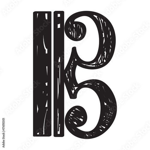 Isolated sketch of a musical note, alto clef, Vector illustration