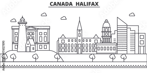 Canada, Halifax architecture line skyline illustration. Linear vector cityscape with famous landmarks, city sights, design icons. Editable strokes