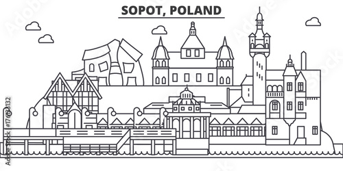 Poland, Sopot architecture line skyline illustration. Linear vector cityscape with famous landmarks, city sights, design icons. Editable strokes