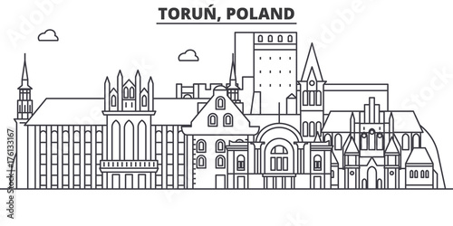 Poland, Torun architecture line skyline illustration. Linear vector cityscape with famous landmarks, city sights, design icons. Editable strokes