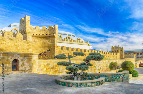 Wall in Baku's old town, a popular tourist destination and landmark, Baku, Azerbaijan.