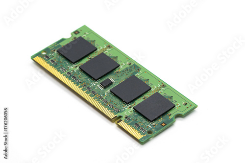 Image of a ram memory on a white background. Equipment and computer hardware.