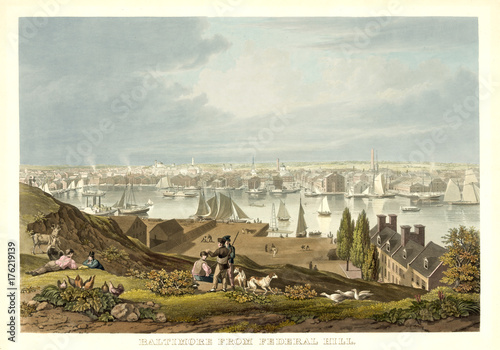 Old view of Baltimore from Federal Hill. By Bennet, publ. in New York ca. 1831