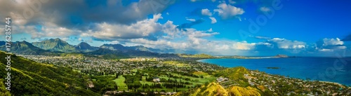 Panorama View of the Green Mountains and Hawaiian Coast From Lanikai Pillbox Trail