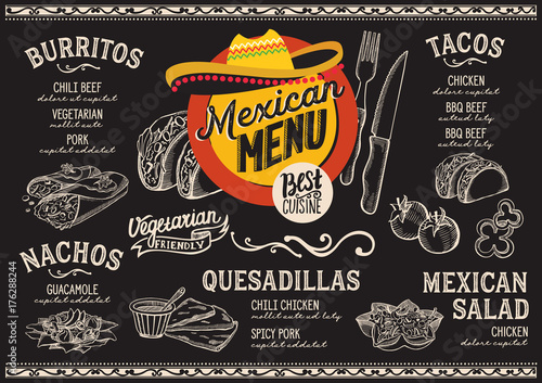 Mexican menu restaurant, food template.