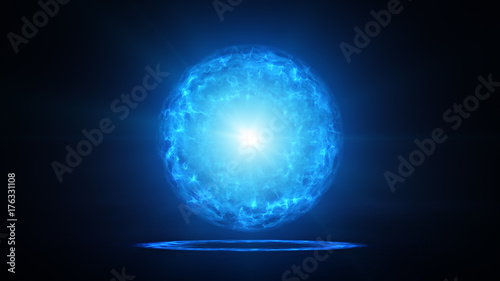 Blue plasma ball with energy charges in studio