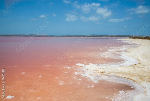 Pink salty lake Salinas, Torrevieja, Spain