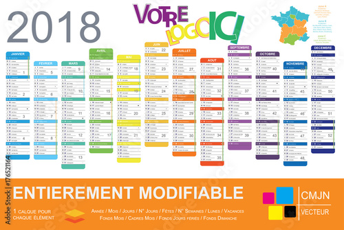 calendrier 2018 long complet mois grand arrondi Décalage MAJ Vacances printemps Zone B