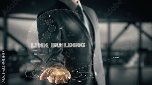 Link Building with hologram businessman concept