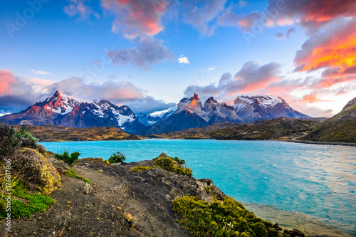 Torres del Paine over the Pehoe lake, Patagonia, Chile - Souther