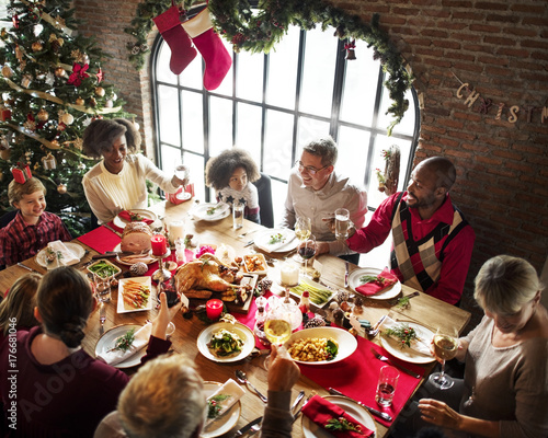 Group of diverse people are gathering for christmas holiday