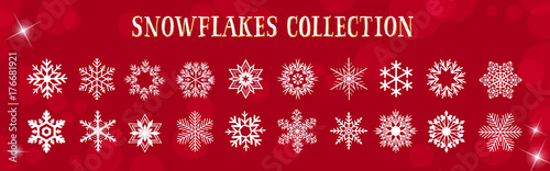 White Snowflakes Winter & Merry Christmas Vector Set