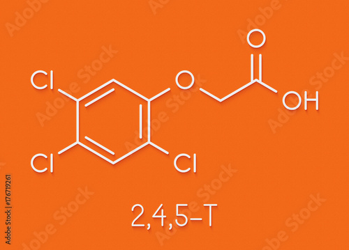 Trichlorophenoxyacetic acid (2,4,5-T) herbicide molecule (synthetic auxin). Skeletal formula.