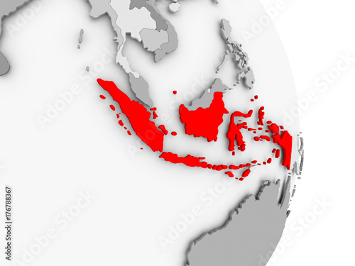 Indonesia on grey political globe