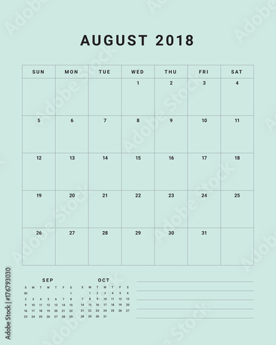 August 2018 desk calendar vector illustration