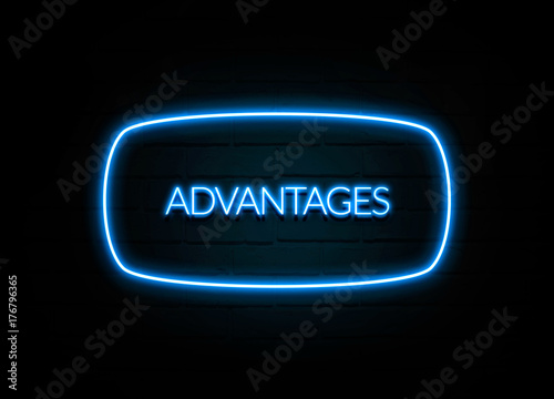 Advantages - colorful Neon Sign on brickwall