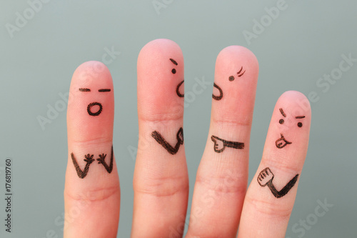 Fingers art of people during quarrel. 