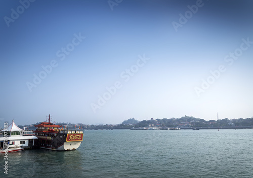 Gulangyu island and tourist river ferry boat in xiamen china