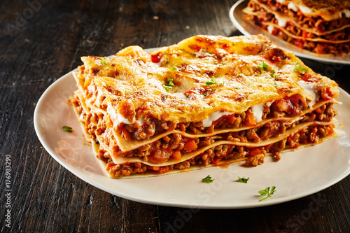 Tasty lasagne served on plate