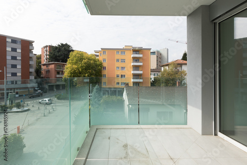 Empty modern apartment, baklcony