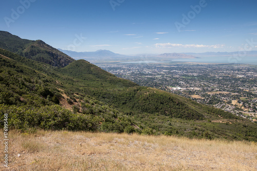 Stunning view of Lake Utah and Utah Valley from Squaw Peak in Provo, Canyon 