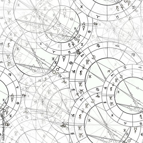 seamless pattern natal astrological chart, zodiac signs. illustration