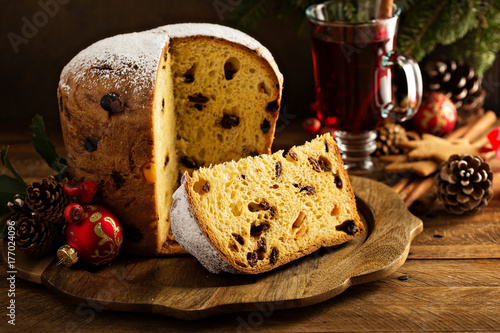 Traditional Christmas panettone with dried fruits